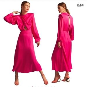 Farm Rio $260 Maxi Shoulder Pad Long-Sleeve Cutout Dress in Pink Size Small